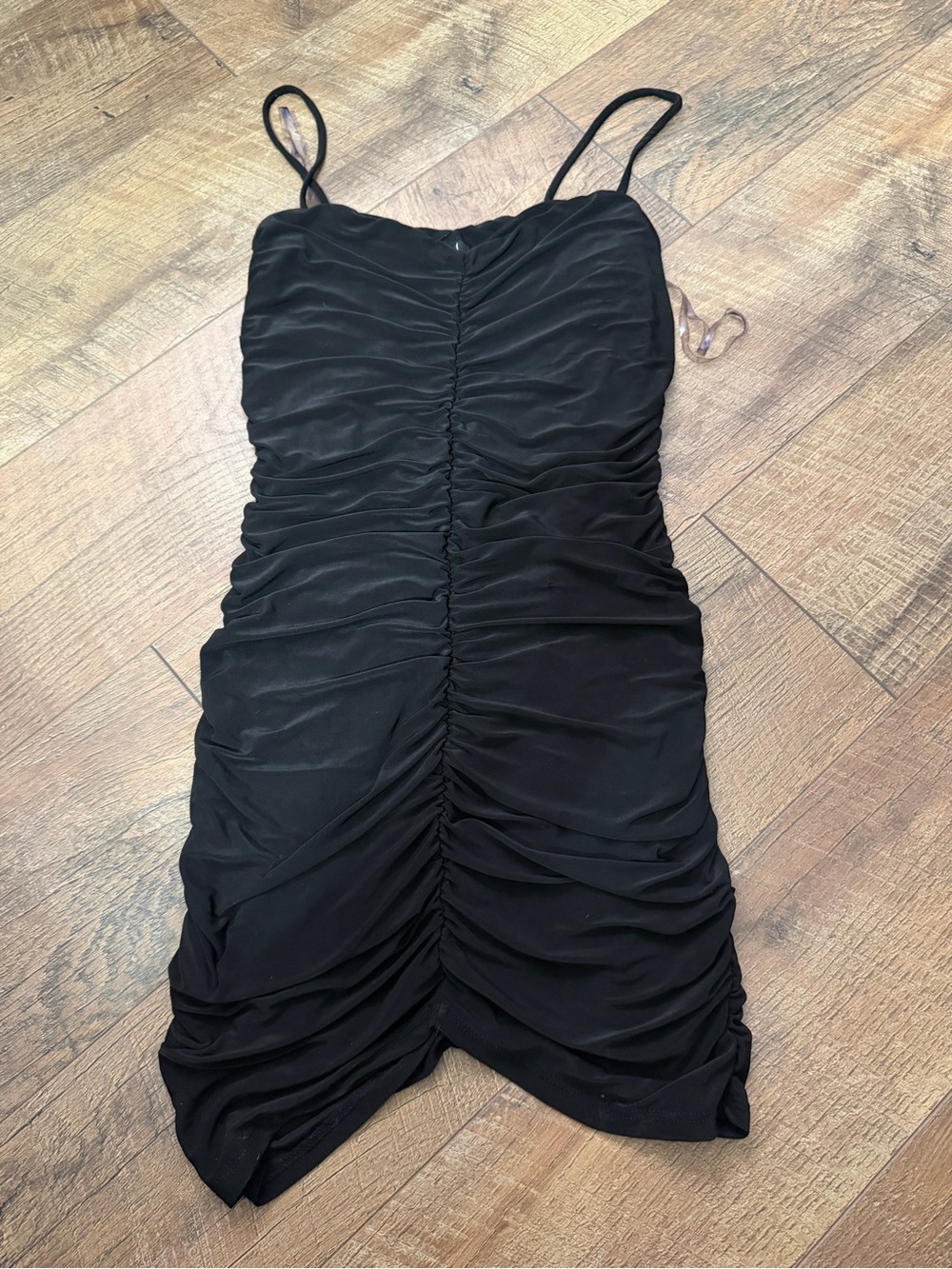 Windsor Black Ruched Spaghetti Strap Mini Dress
